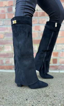 Knee High Folded Over Block Heel