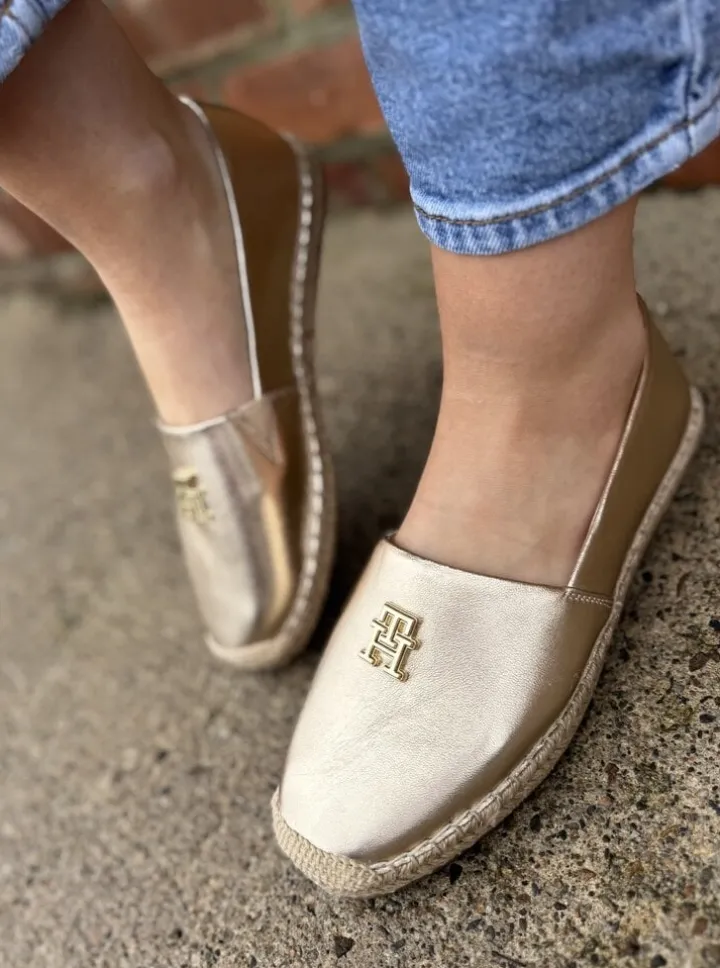 TH Logo Metallic Leather Espadrilles