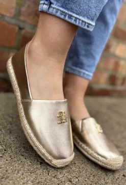 TH Logo Metallic Leather Espadrilles